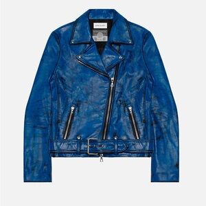 John Elliott X Blackmeans | Distressed Rider Leather Jacket Women's Blue Black